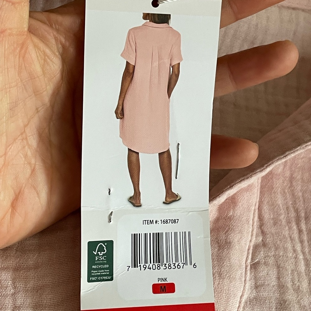 Three Dots Pink Gauze Shirt Dress | Size M | NWT 100% Cotton boho - Picture 7 of 8